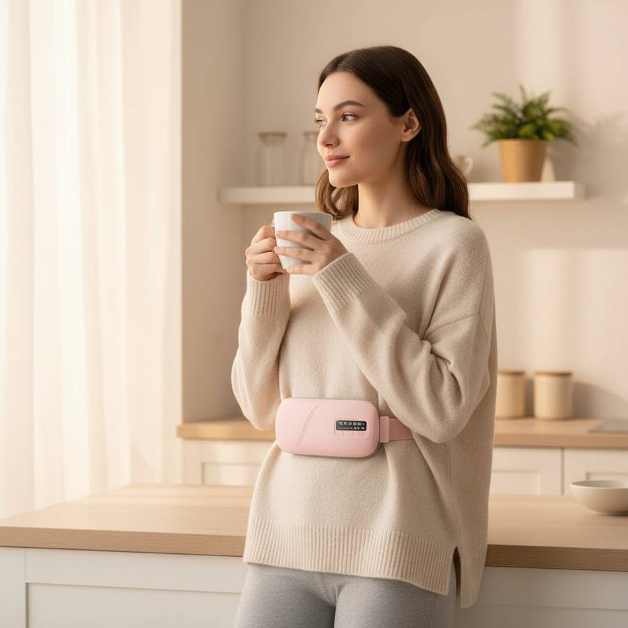 Woman using ReliBelt in kitchen